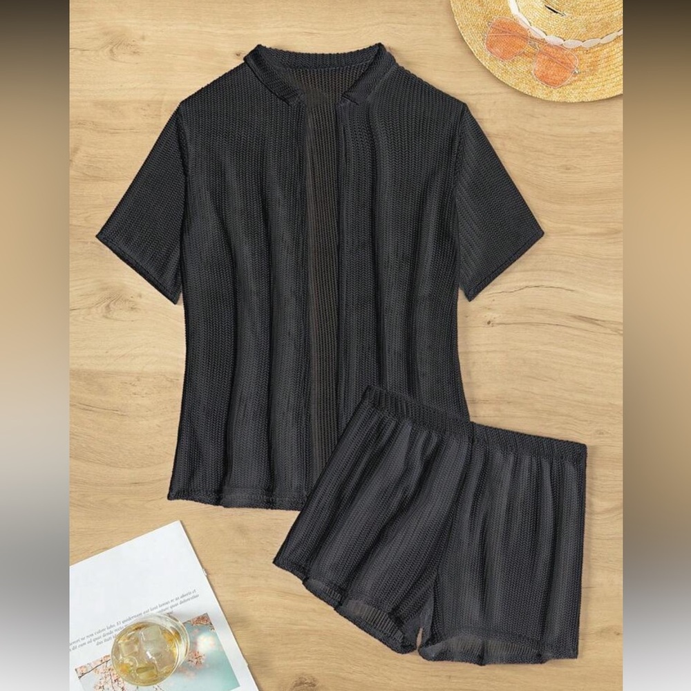 SHEIN Black Swim Mesh Coverup Set xs